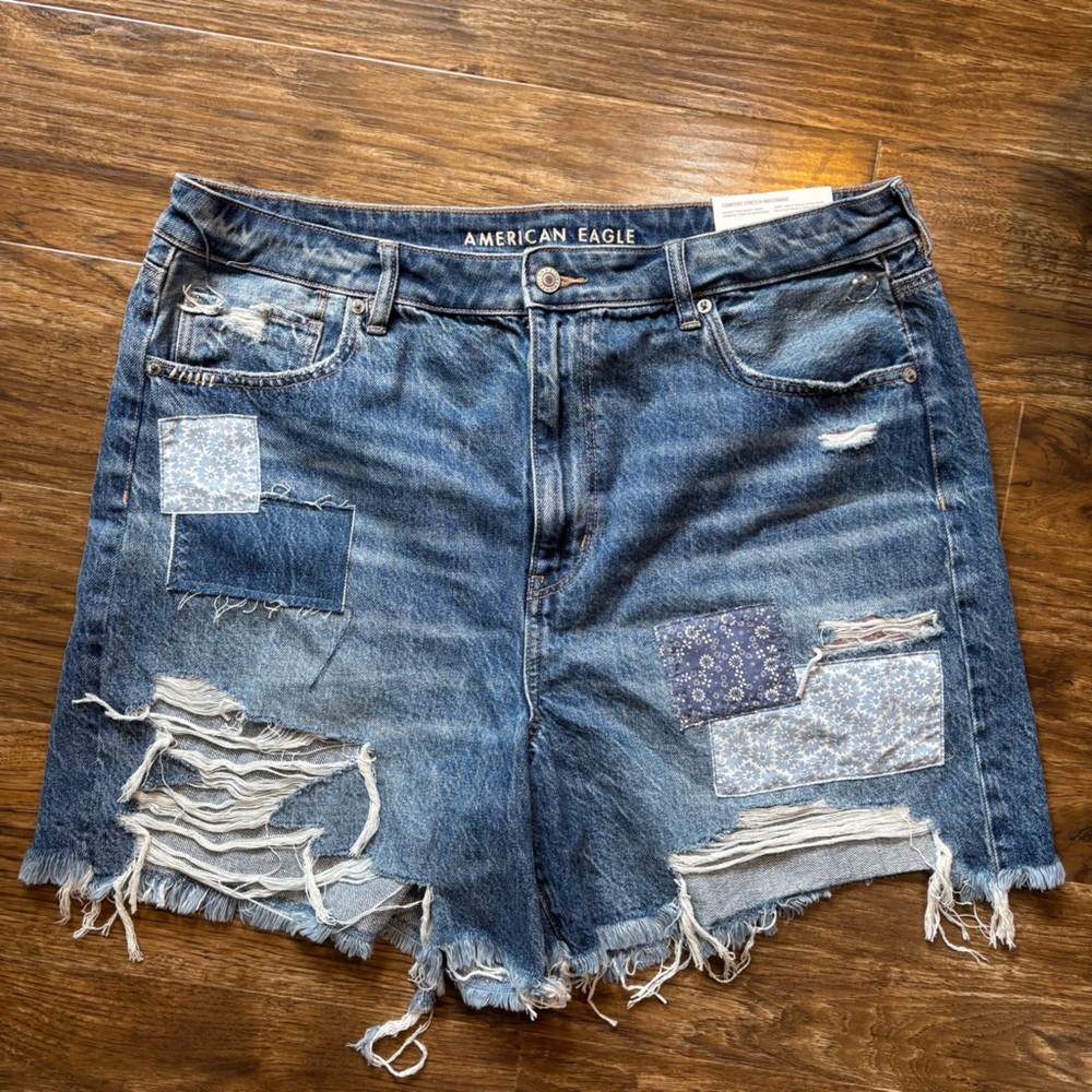 American Eagle Patchwork Blue Denim Shorts